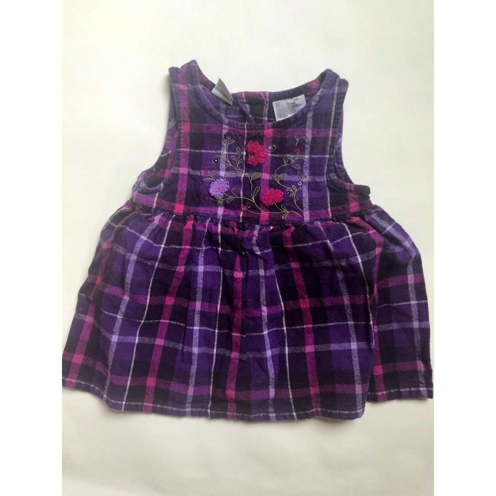 Girl's Size 18M 12-18 Months Purple McKids Plaid Floral Embroidered Dress